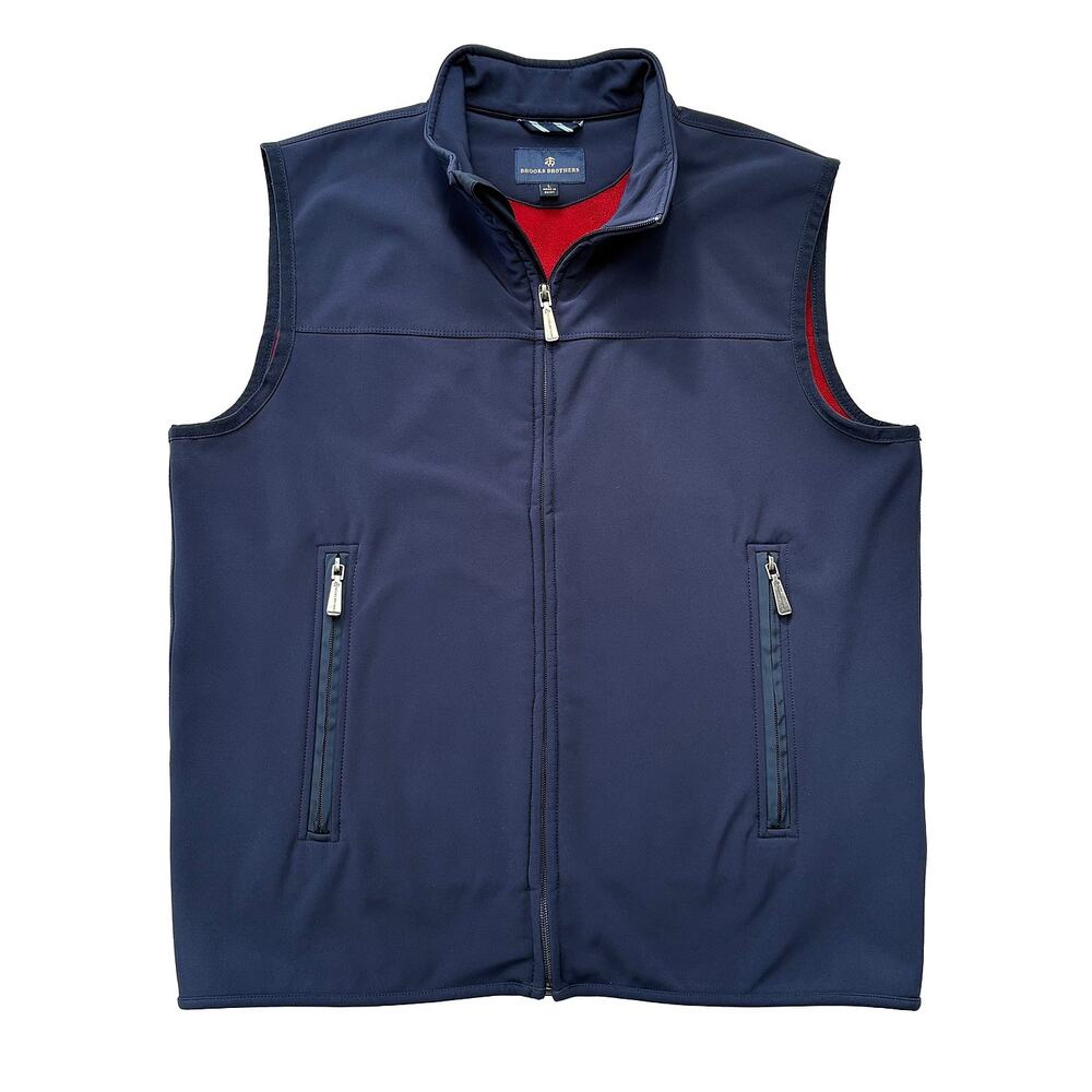 Brooks Brothers Vest Mens L Navy Blue Fleece Lined Water Repellent Outdoor Golf